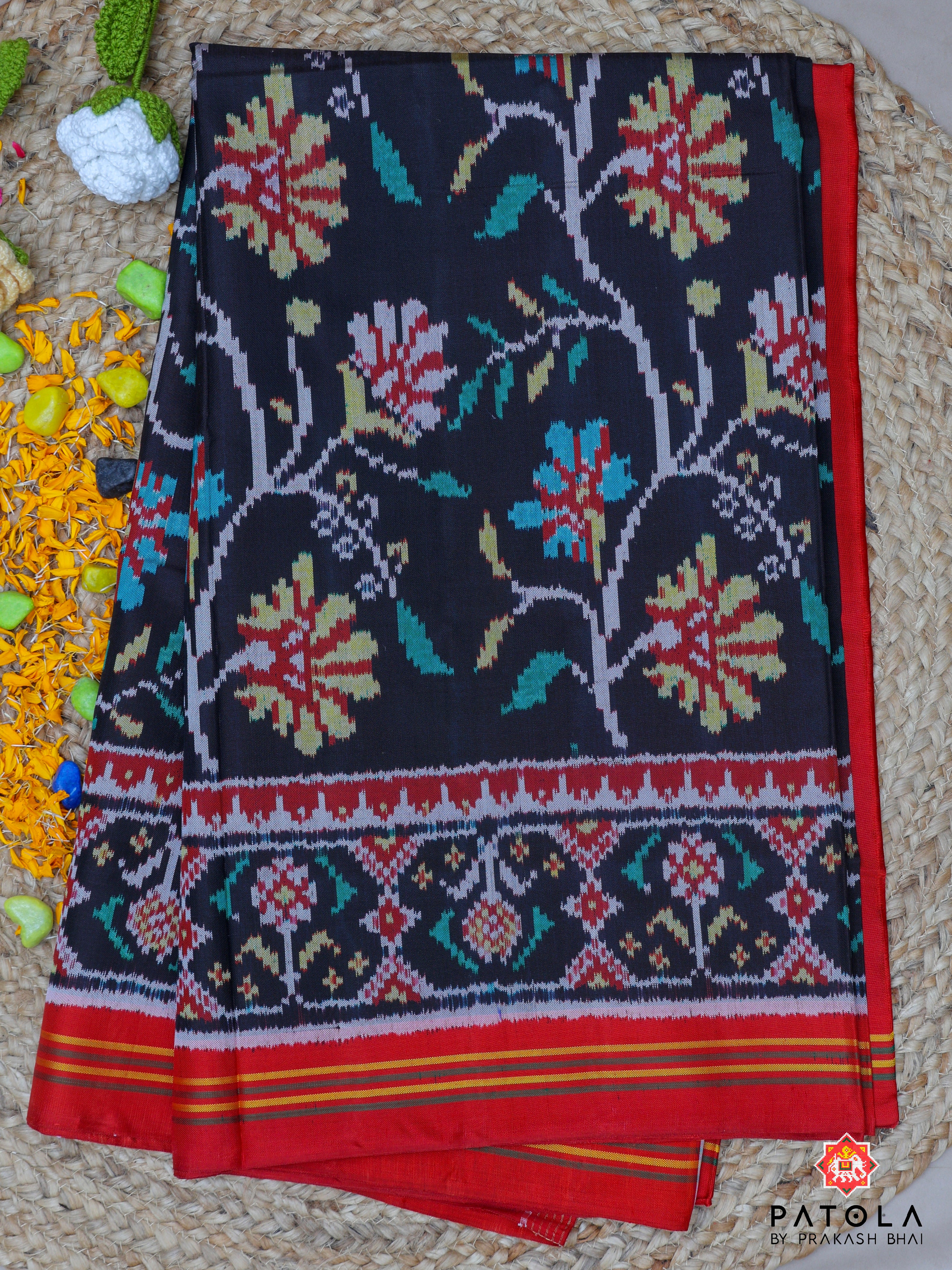 Ghughroo Border With Tree Design Semi Double Ikat Patola Saree